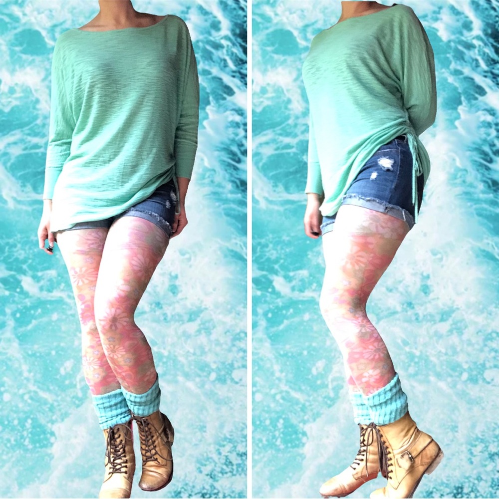 Psychedelic Pastel Goth Seafoam Green Sweater, Leggings, and Socks Bundle